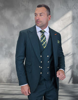 Men’s Hunter 3pc suit modern fit Italian Super 200’s wool flat front pants gold buttons STATEMENT SUITS AMIRI