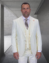 Men’s Off White 3pc suit modern fit Italian Super 200’s wool flat front pants gold buttons STATEMENT SUITS AMIRI