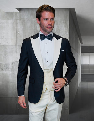 3pc Tuxedo Suit Modern Fit Flat Front Pants. Super 150's Italian Fabric| ARYA| Ivory