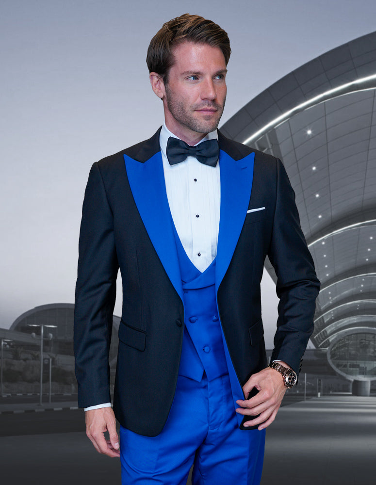 3pc Tuxedo Suit Modern Fit Flat Front Pants. Super 150's Italian Fabric| ARYA| Royal