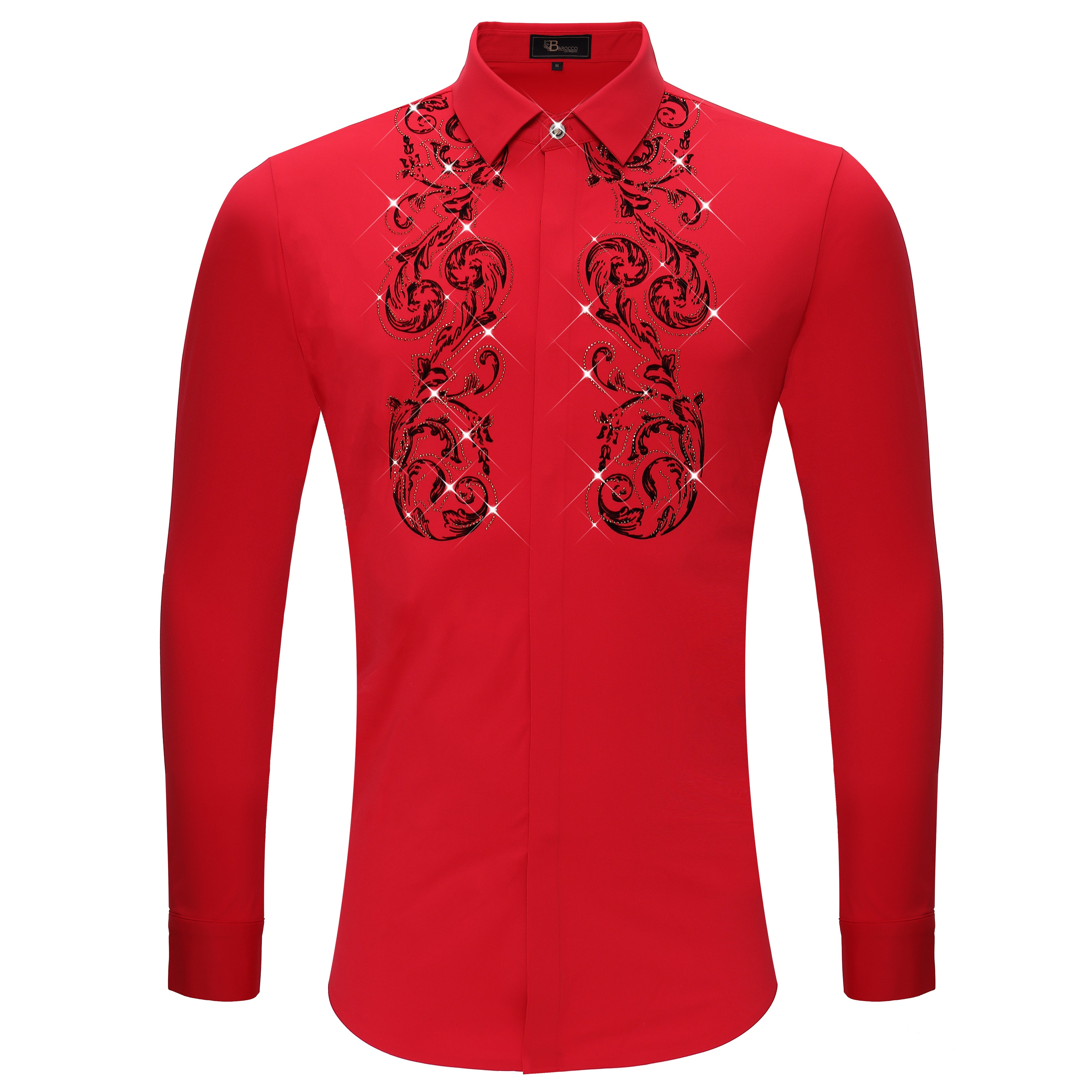 Climbing Heights Rhinestone Button-Up Shirt RED