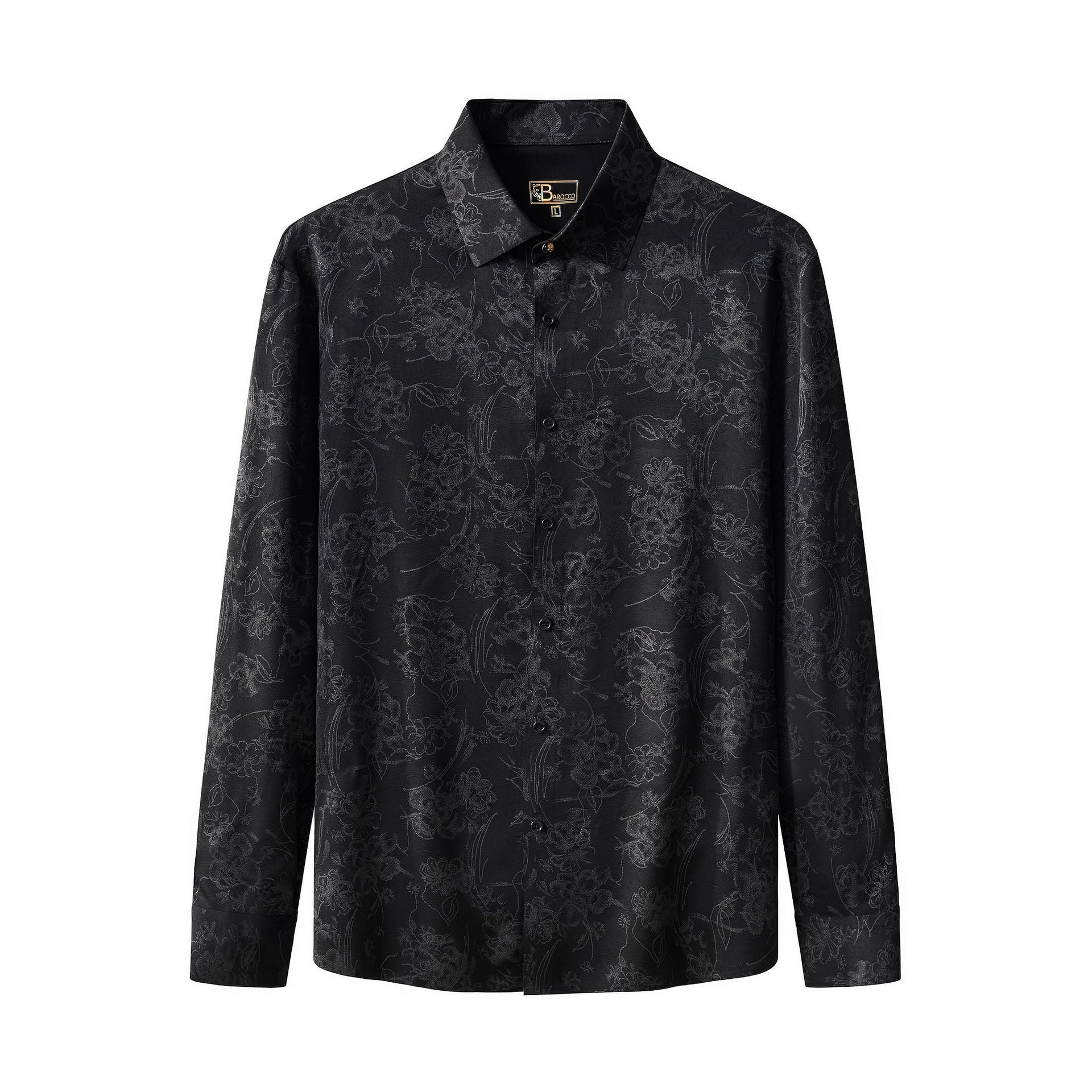 patterned black dress shirt Amazon.com: Luxury Black Gold Floral Print Shirt Men Autumn Long Sleeve Mens Dress Shirts Party Nightclub Prom Shirt Black S : Clothing, Shoes & Jewelry