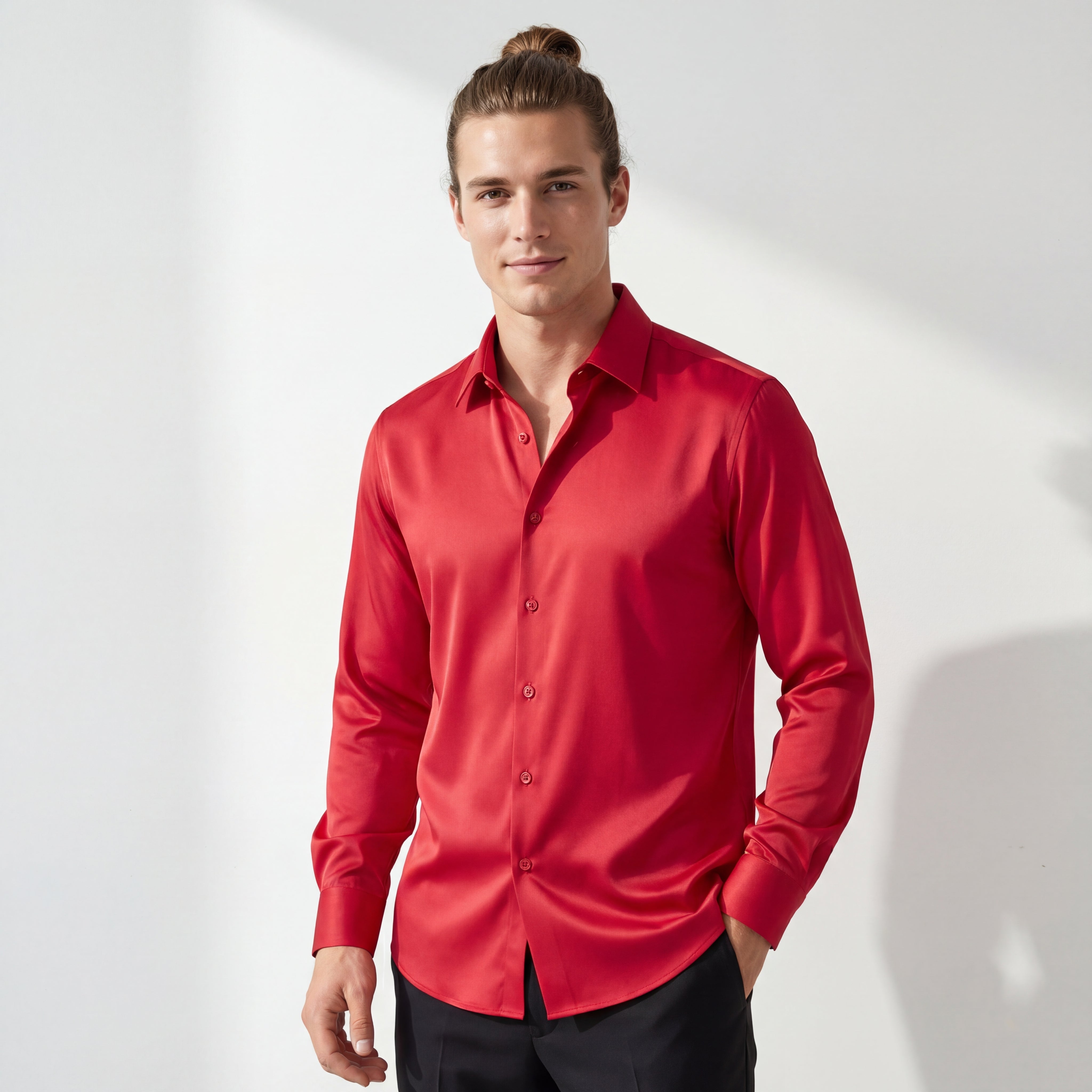 SIGNITURE SATIN STITCHLESS LS Shirt RED