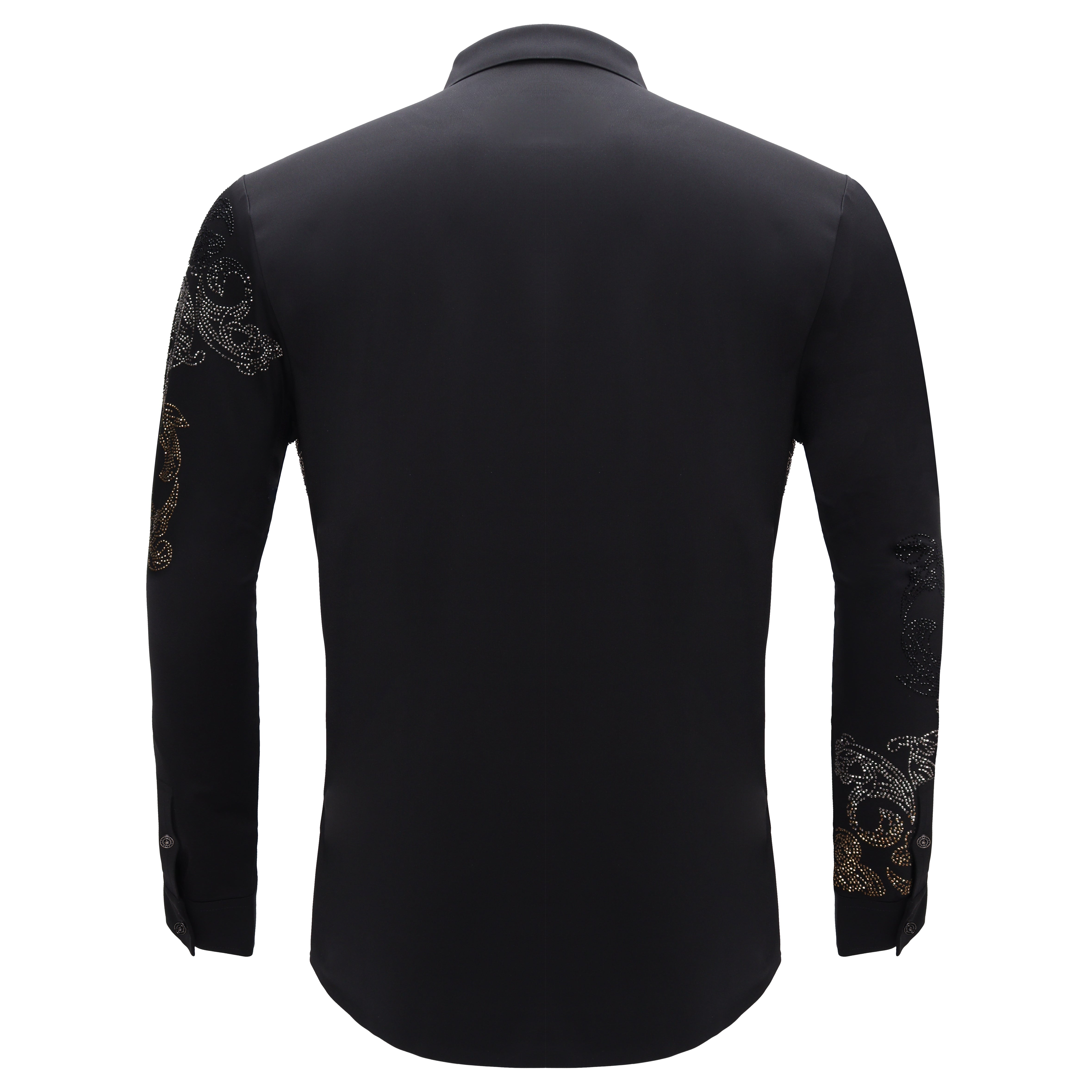 Floral Crystal Shirt-BLACK/GUN GOLD