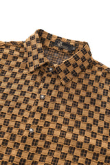 Barocco Textured Grid Men's Long Sleeve Shirt - Khaki