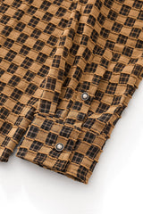 Barocco Textured Grid Men's Long Sleeve Shirt - Khaki
