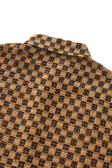 Barocco Textured Grid Men's Long Sleeve Shirt - Khaki