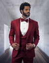 Men’s Burgundy solid 3pc fancy tuxedo tailored fit double-breasted vest matching bow-tie STATEMENT SUITS BELAGIO12