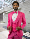 Men’s Hotpink solid 3pc fancy tuxedo tailored fit double-breasted vest matching bow-tie STATEMENT SUITS BELAGIO15