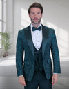 Men’s Hunter solid 3pc fancy tuxedo tailored fit double-breasted vest matching bow-tie STATEMENT SUITS BELAGIO17