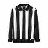 Vanguard Stripe Knit Polo LS BLACK