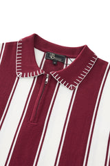 Vanguard Stripe Knit Polo LS WINE