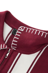 Vanguard Stripe Knit Polo LS WINE