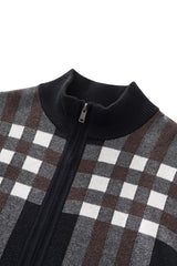 Paramount Plaid Knit Zip LS BLACK