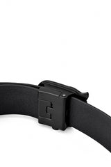 Flat Leather Auto Buckle Belt BLACK/BLACK