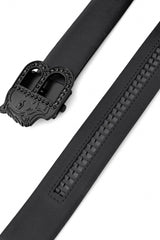 Flat Leather Auto Buckle Belt BLACK/BLACK