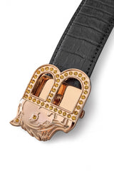 Croc-Embossed Leather Auto BKL Belt – Gold Edition GOLD/BLACK