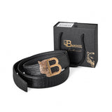 Croc-Embossed Leather Auto BKL Belt – Gold Edition GOLD/BLACK