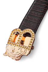 Croc-Embossed Leather Auto BKL Belt – Gold Edition GOLD/COFFEE