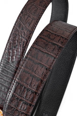 Croc-Embossed Leather Auto BKL Belt – Gold Edition GOLD/COFFEE