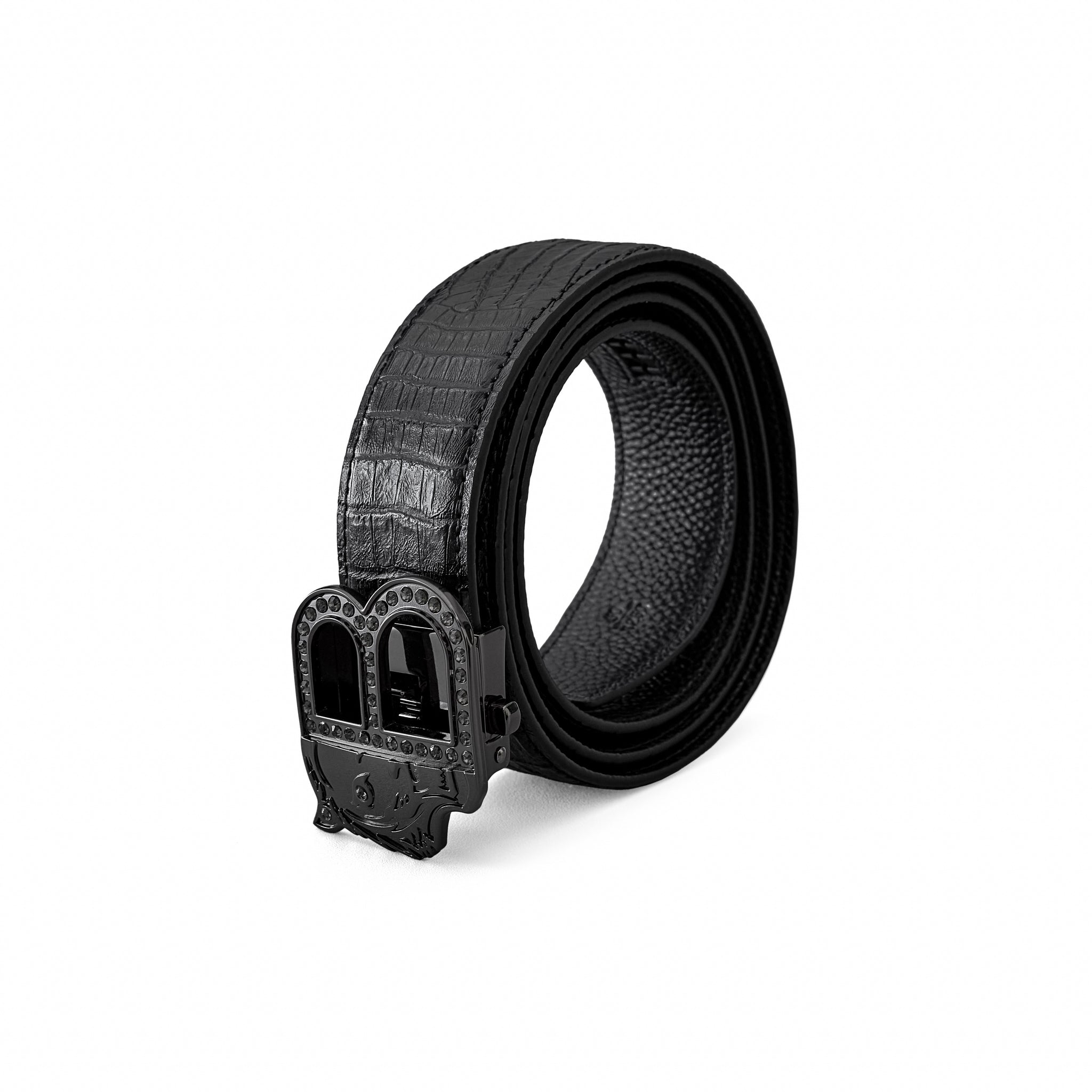 Croc-Embossed Leather Auto BKL Belt – Blackout Ed. GUN/BLACK