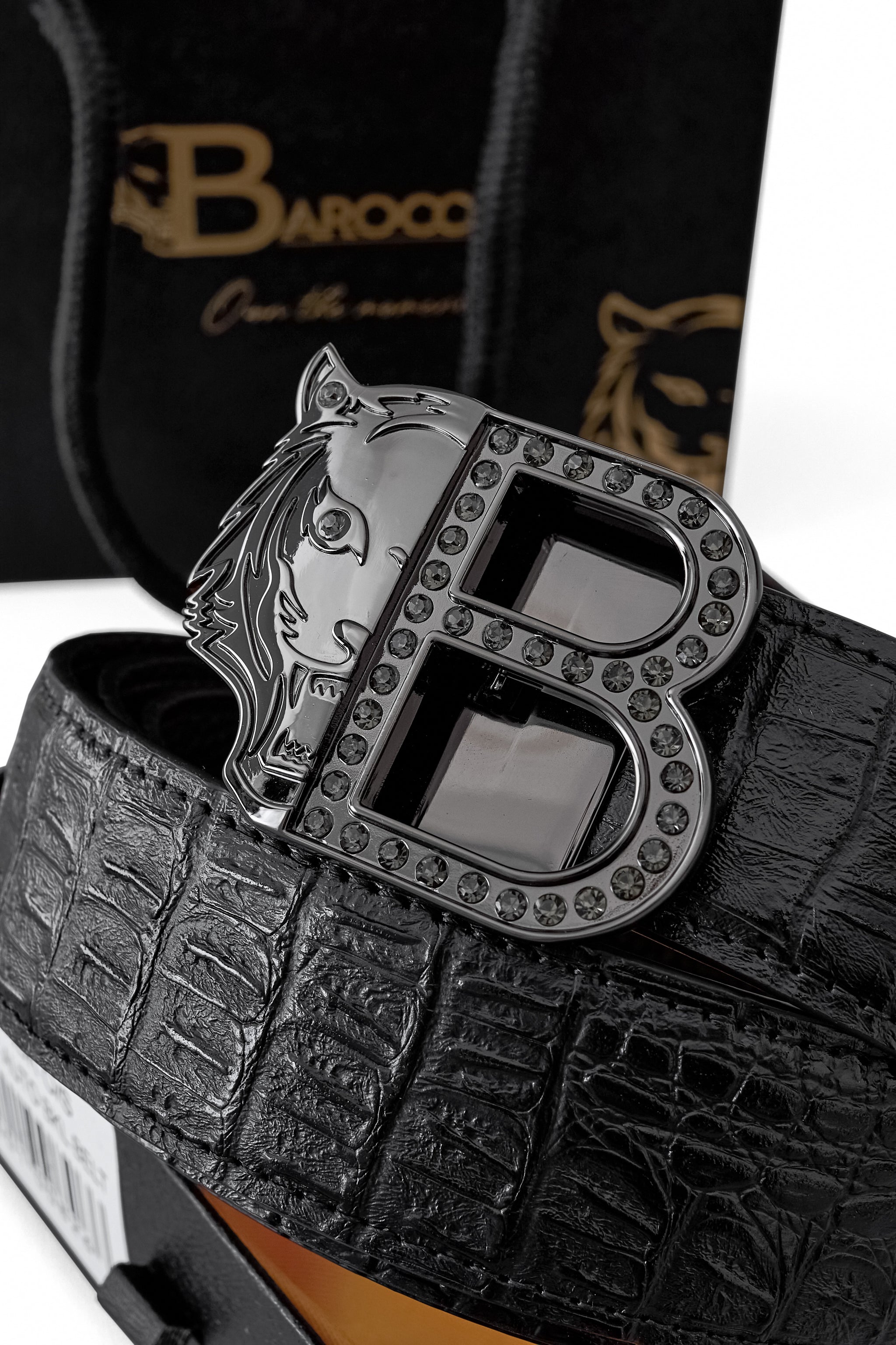 Croc-Embossed Leather Auto BKL Belt – Blackout Ed. GUN/BLACK