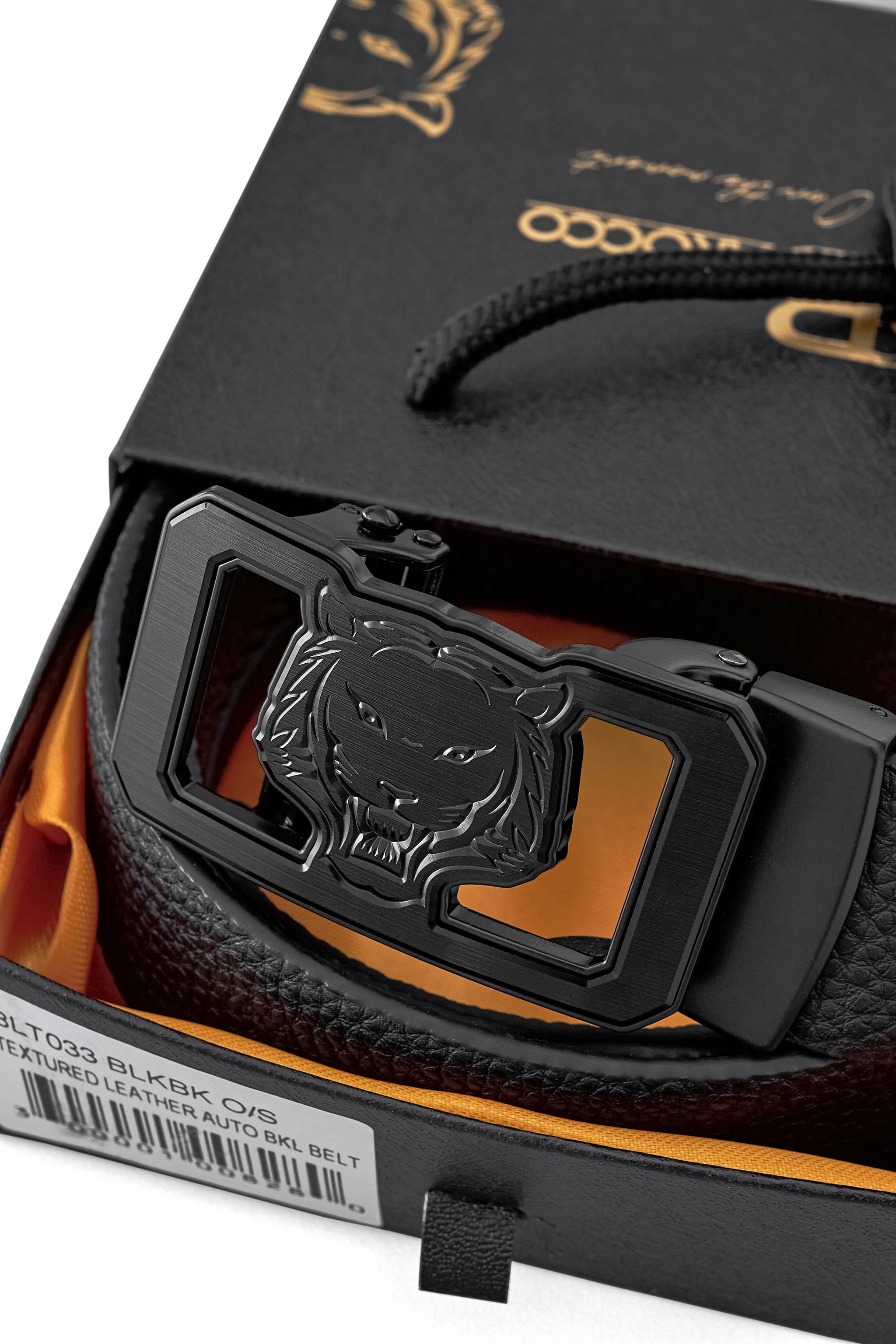Pebbled Leather Lion Auto BKL Belt – Blackout Ed. BLACK/BLACK