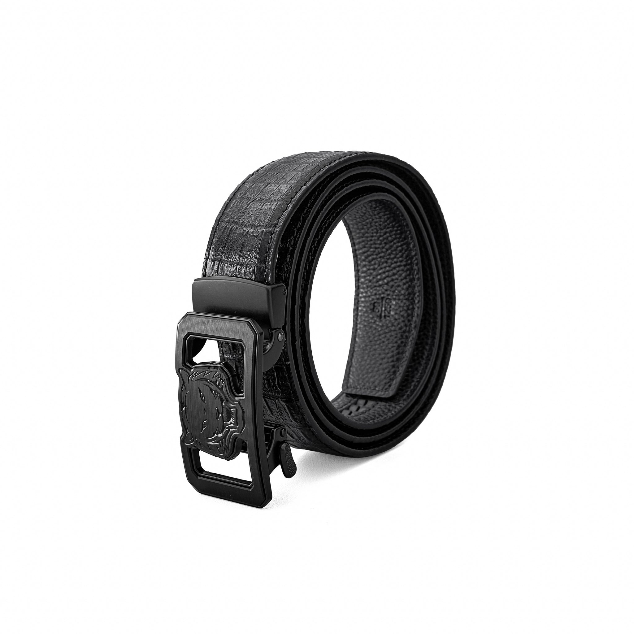 Croc-Embossed Lion Auto BKL Belt – Blackout Ed. BLACK/BLACK