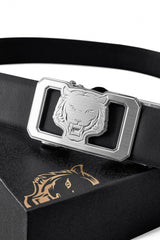 Flat Leather Lion Auto BKL Belt – Silver Ed. SILVER/BLACK