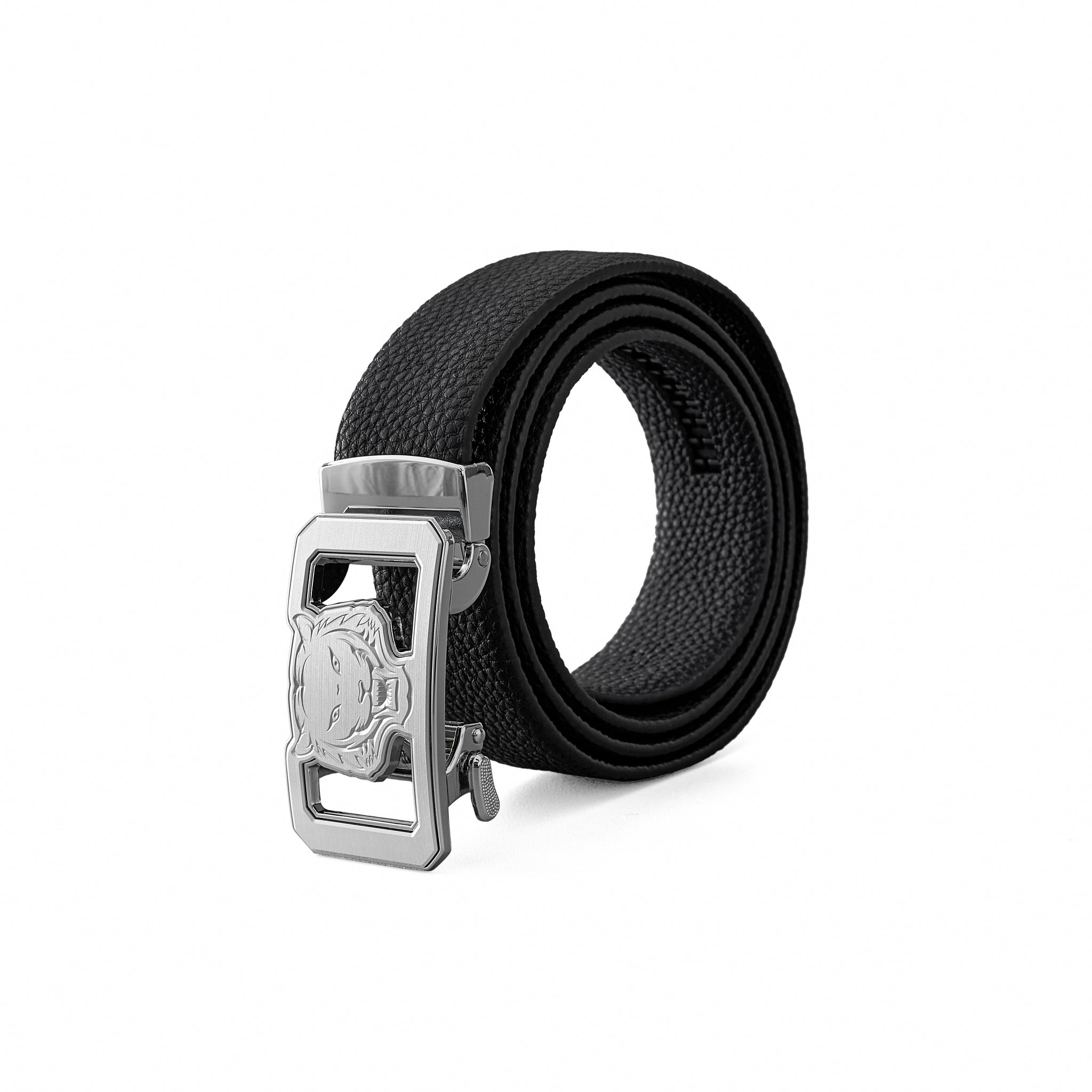 Pebbled Leather Lion Auto BKL Belt – Silver Ed. SILVER/BLACK