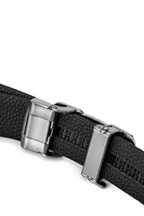 Pebbled Leather Lion Auto BKL Belt – Silver Ed. SILVER/BLACK