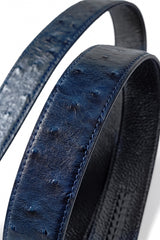 Ostrich-Embossed Leather Lion Auto BKL Belt – Silv SILVER/NAVY
