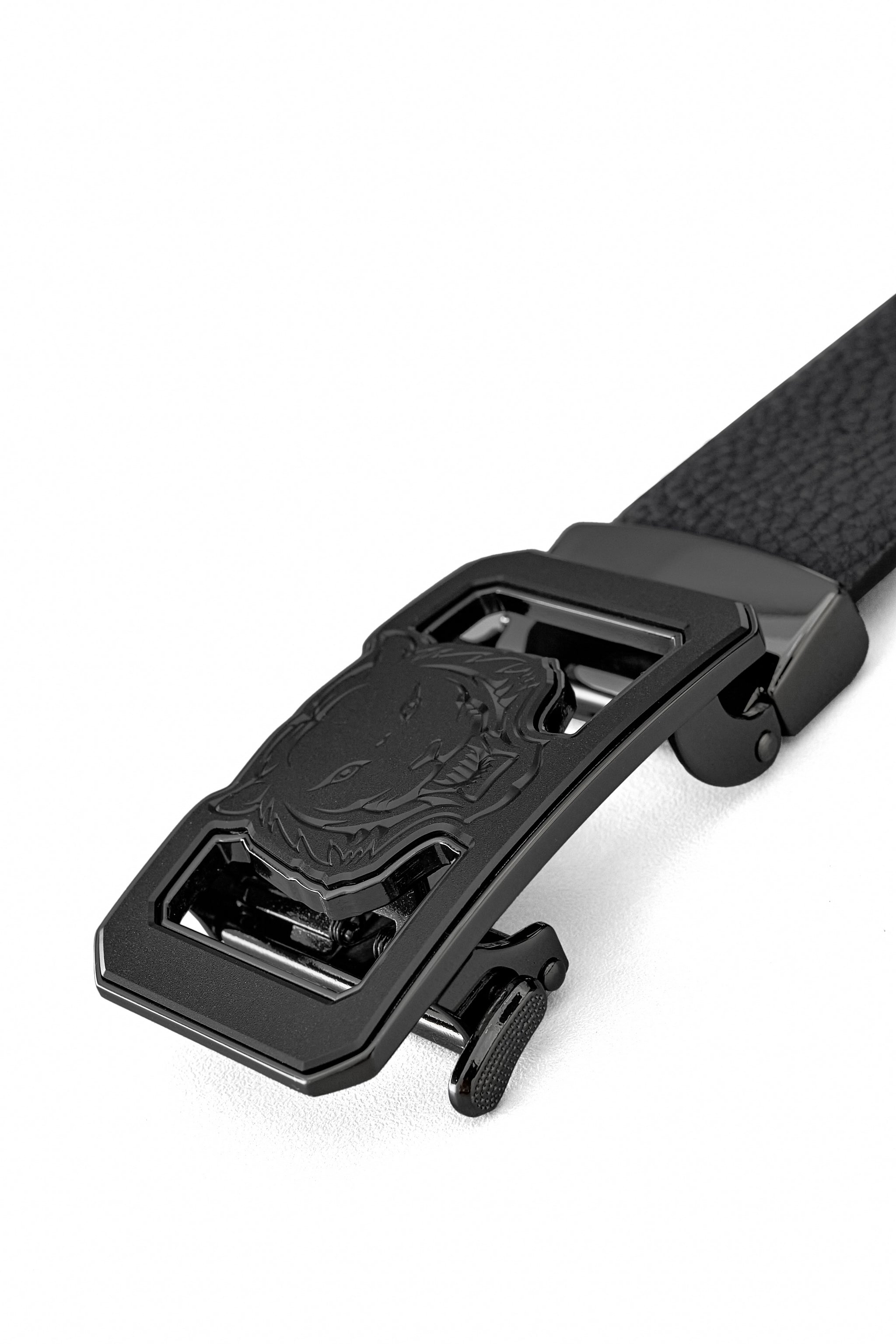 Pebbled Leather Lion Auto BKL Belt – Gunmetal GUN/BLACK – Franky