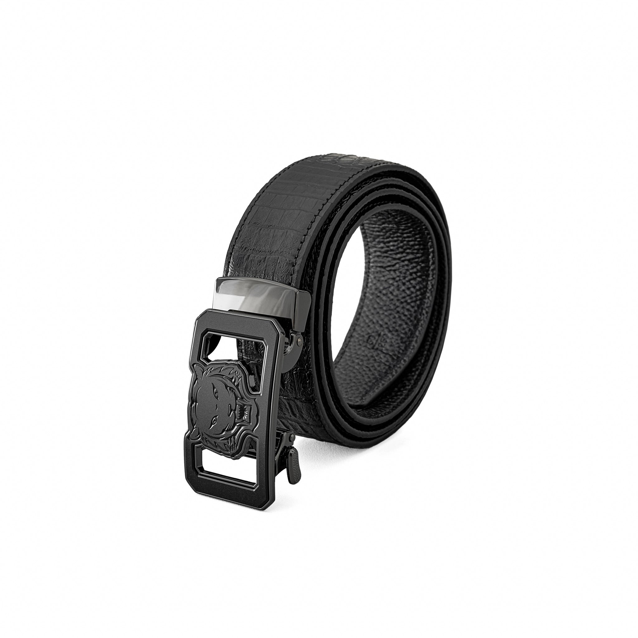 Croc-Emb. Leather Lion Auto BKL Belt – Gunmetal GUN/BLACK