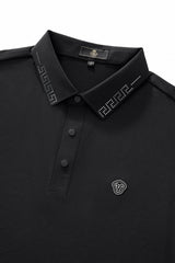 El Baron Perforated Collar Men's Performance Polo - Black/Silver