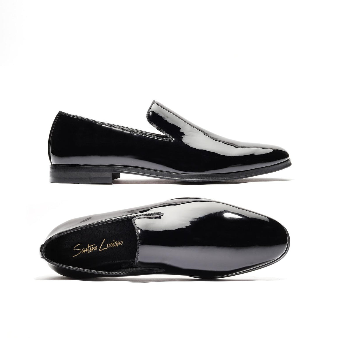 Men's Patent Black Loafers Shoes | C-350