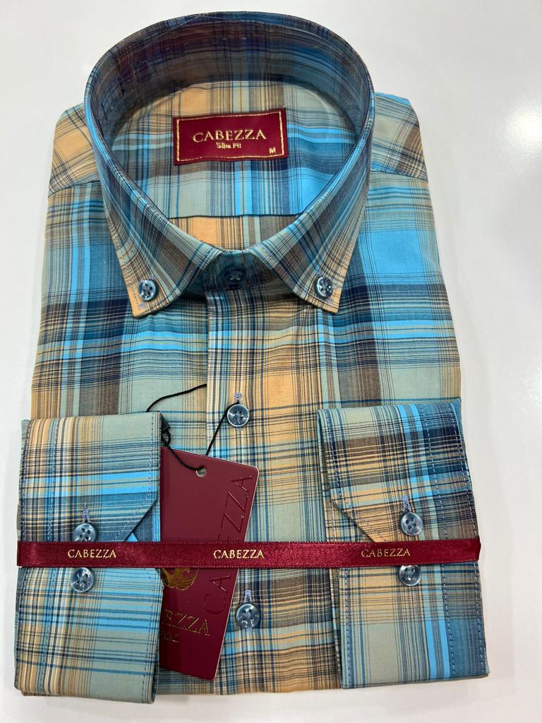 Men's Plaid Long Sleeves Shirt Aqua | CAB02