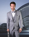 Men’s Grey solid 3pc suit tailored fit flat front pants matching bow-tie STATEMENT SUITS CAESAR