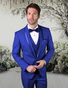 Men’s Royal solid 3pc suit tailored fit flat front pants matching bow-tie STATEMENT SUITS CAESAR
