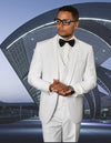 Men’s White solid 3pc suit tailored fit flat front pants matching bow-tie STATEMENT SUITS CAESAR