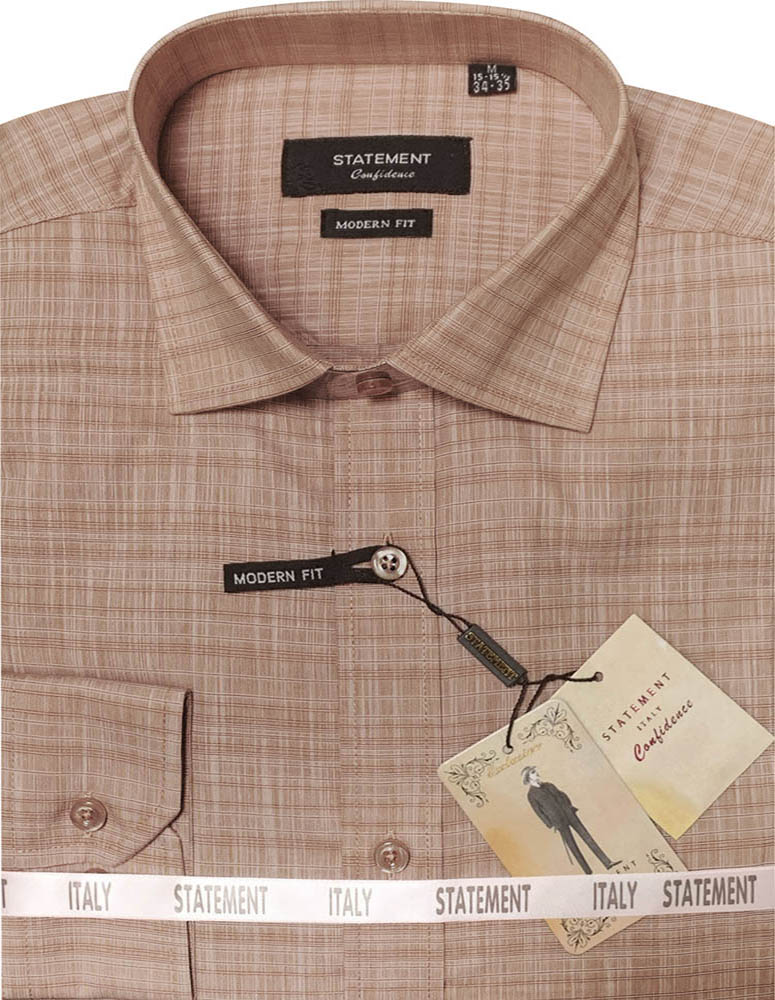 Men’s Long Sleeves Shirt 100% Prime Cotton Pin Dot Modern Fit | DS-102-Tan