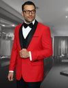 Men’s Red solid 3pc suit tailored fit flat front pants matching bow-tie STATEMENT SUITS ENCORE