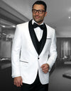 Men’s White solid 3pc suit tailored fit flat front pants matching bow-tie STATEMENT SUITS ENCORE