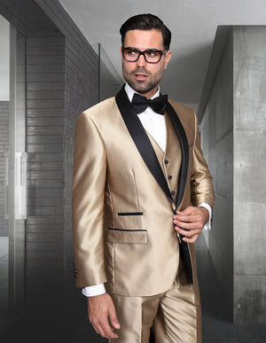 3 Pc Flat Front Pants, Shawl Lapel Tuxedo| ENZO-7| Champagne