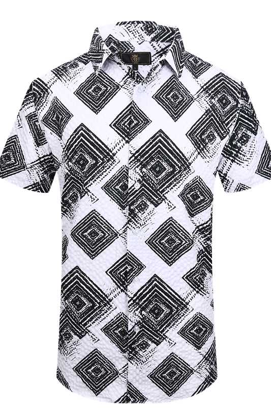 Barocco Mono Grid Men's Short Sleeve Shirt - White