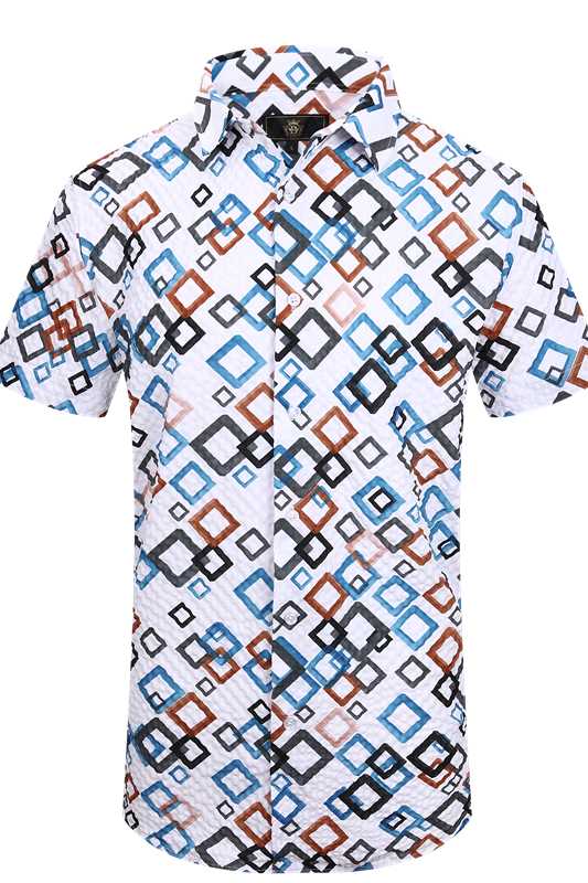 Barocco Pixel Cascade Men's Short Sleeve Shirt - White/Black
