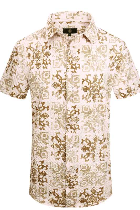 Barocco Desert Bloom Men's Short Sleeve Shirt - White/Black