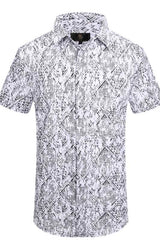 Barocco Geometric Cascade Men's Short Sleeve Shirt - White/Black