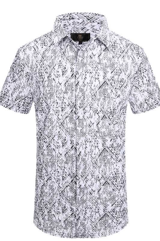 Barocco Geometric Cascade Men's Short Sleeve Shirt - White/Black