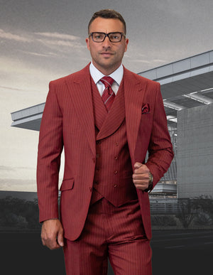 3pc Black Pinstripe Suit. Modern Fit Italian Wool Super 180\'s| EXPLO| Copper